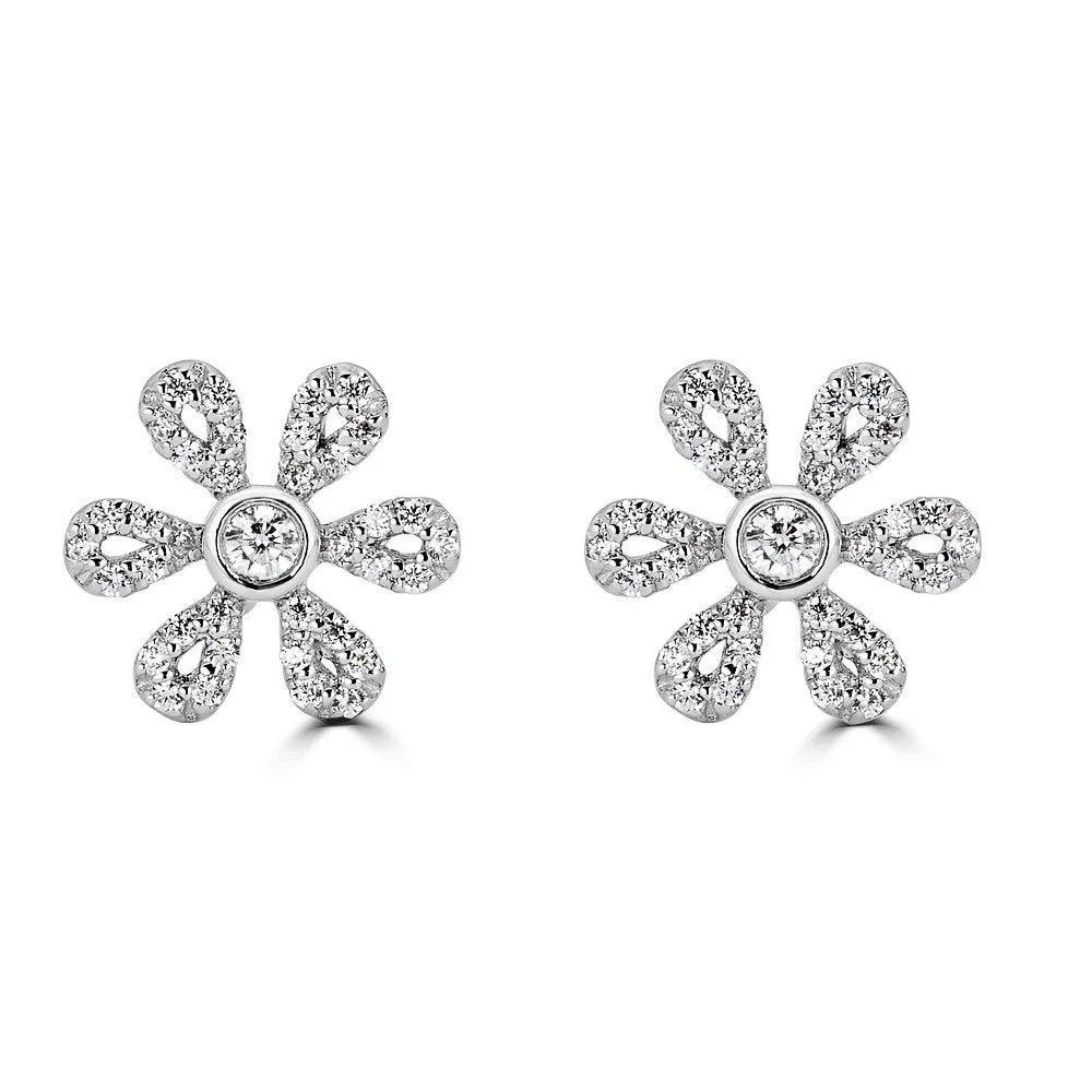 14KT Gold 1/4 CTW Diamond Flower Earrings