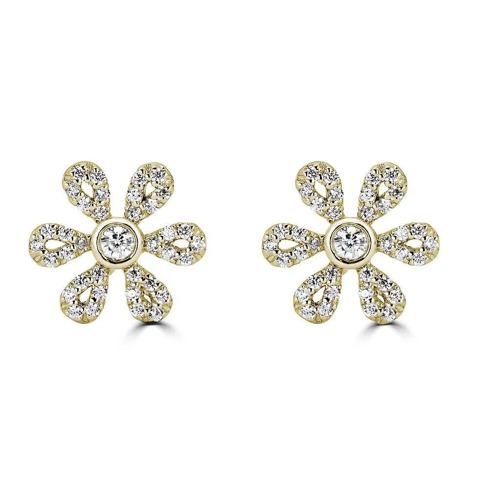 14KT Gold 1/4 CTW Diamond Flower Earrings