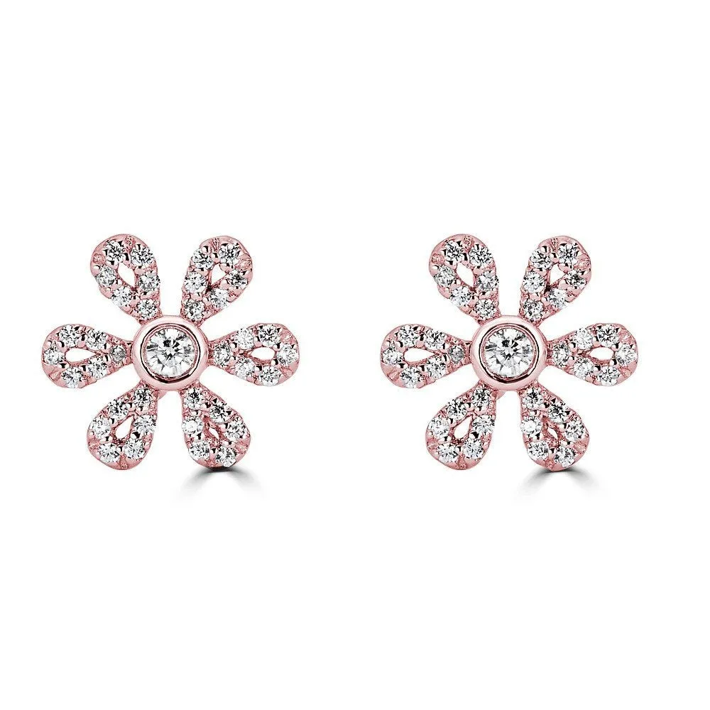 14KT Gold 1/4 CTW Diamond Flower Earrings