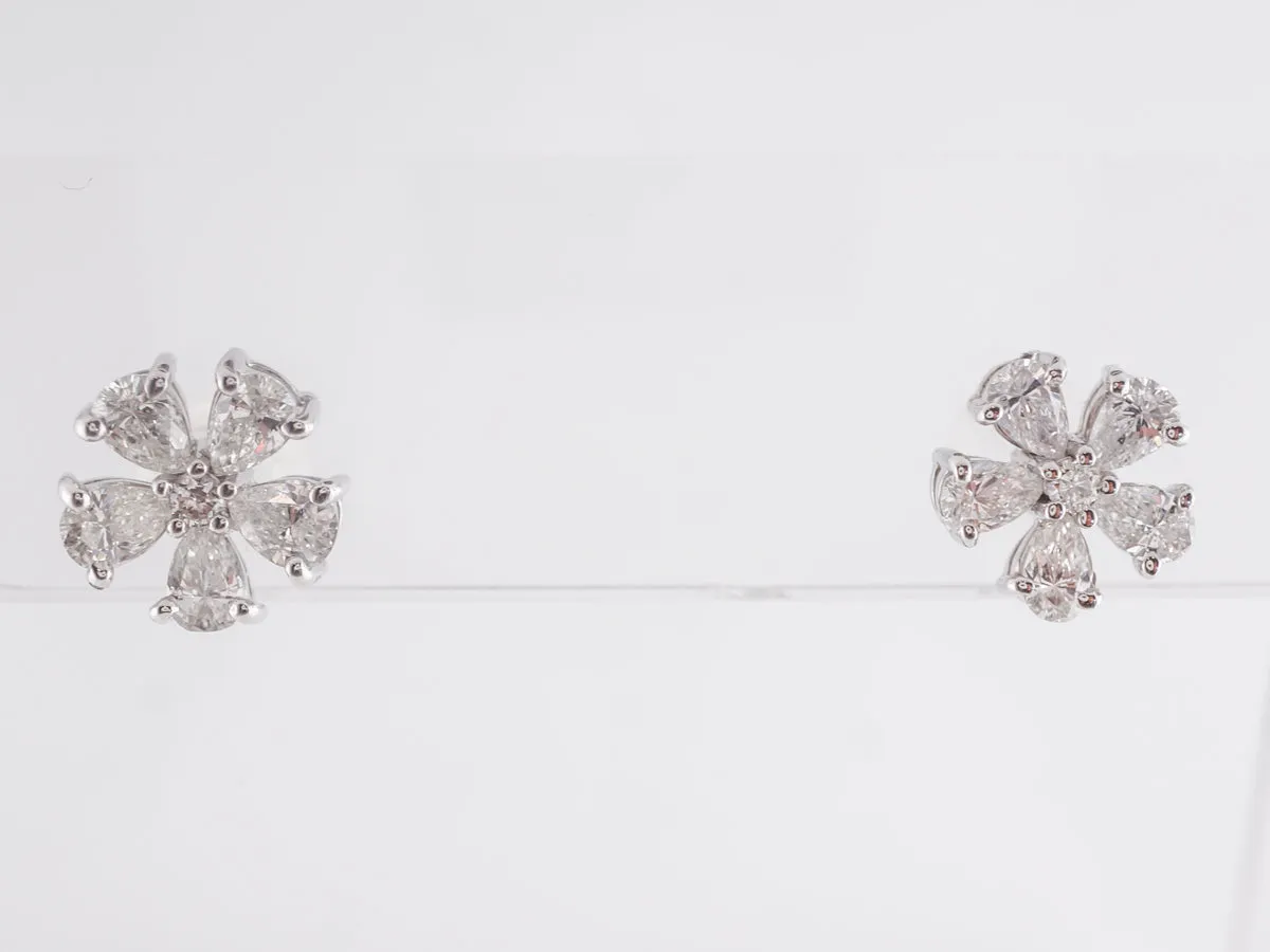 1.50 Carat Pear Cut Diamond Cluster Earrings in Platinum