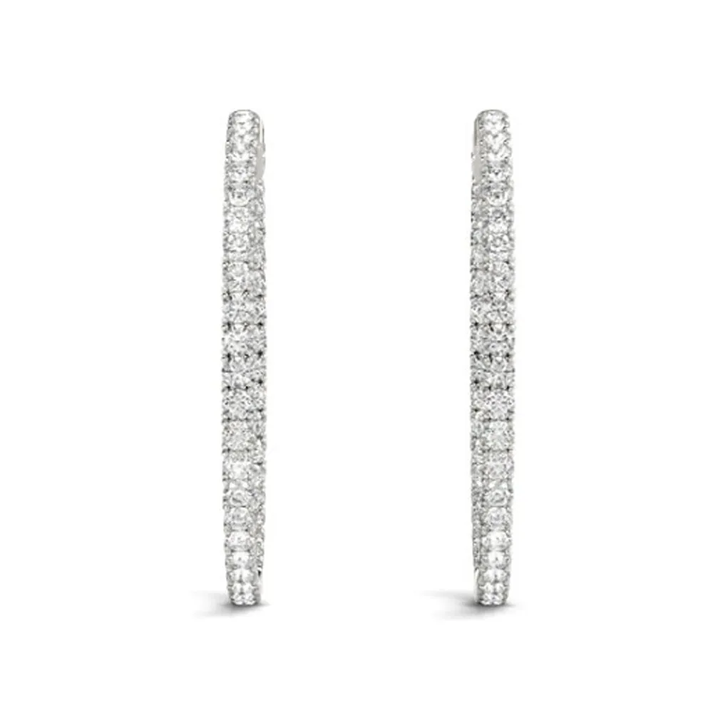 1.75 ct Lab Grown Diamond Hoops Inside Outside 1 1/3" 14K White Gold Vault Lock