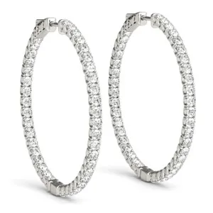 1.75 ct Lab Grown Diamond Hoops Inside Outside 1 1/3" 14K White Gold Vault Lock
