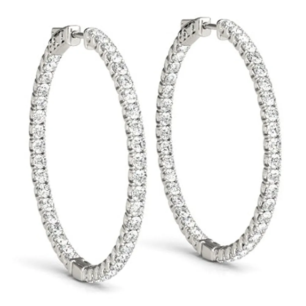 1.75 ct Lab Grown Diamond Hoops Inside Outside 1 1/3" 14K White Gold Vault Lock