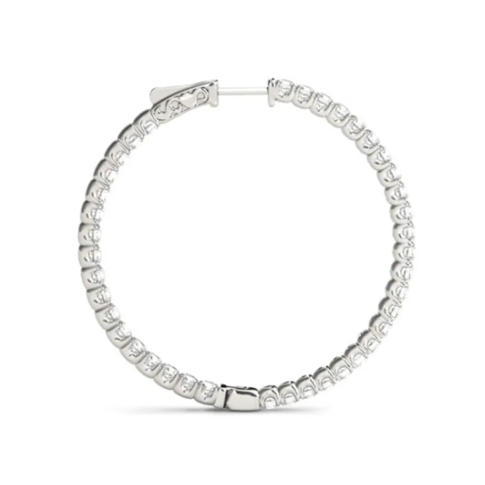 1.75 ct Lab Grown Diamond Hoops Inside Outside 1 1/3" 14K White Gold Vault Lock