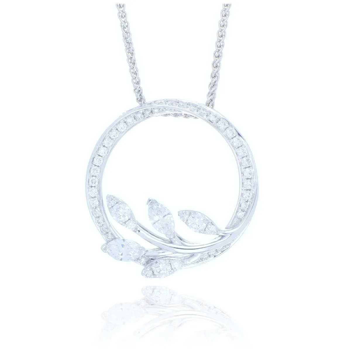 18ct White Gold 0.56ct Diamond Floral Circle Necklace