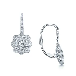 18ct White Gold Diamond Flower Cluster Drop Earrings