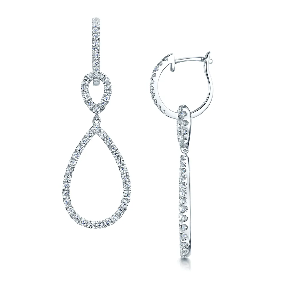 18ct White Gold Diamond Pear Shape Loop Earrings