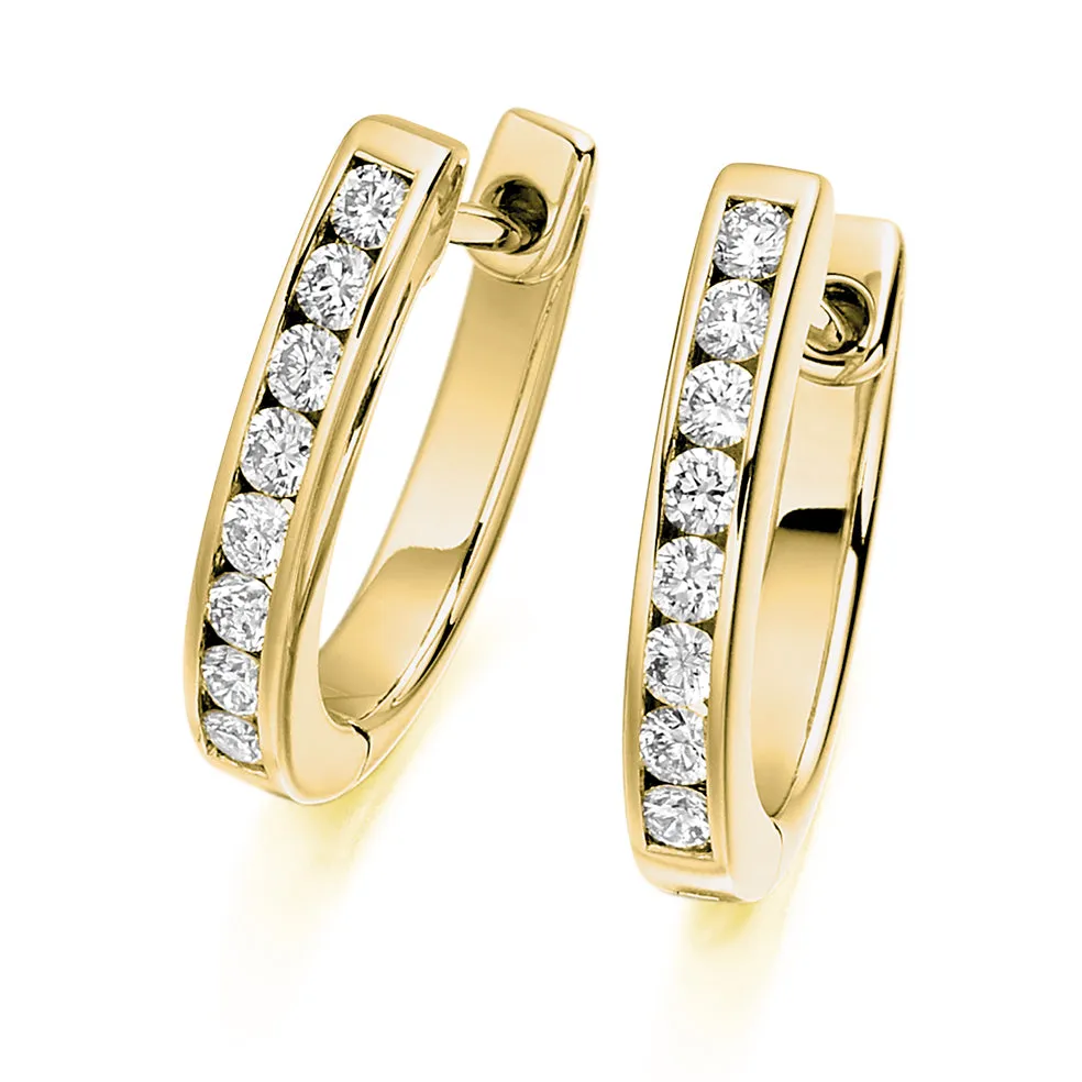18ct Yellow Gold F/G VS Brilliant-Cut Diamond Channel Set Hoop Earrings 0.33ct