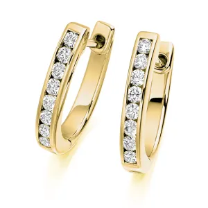 18ct Yellow Gold F/G VS Brilliant-Cut Diamond Channel Set Hoop Earrings 0.33ct
