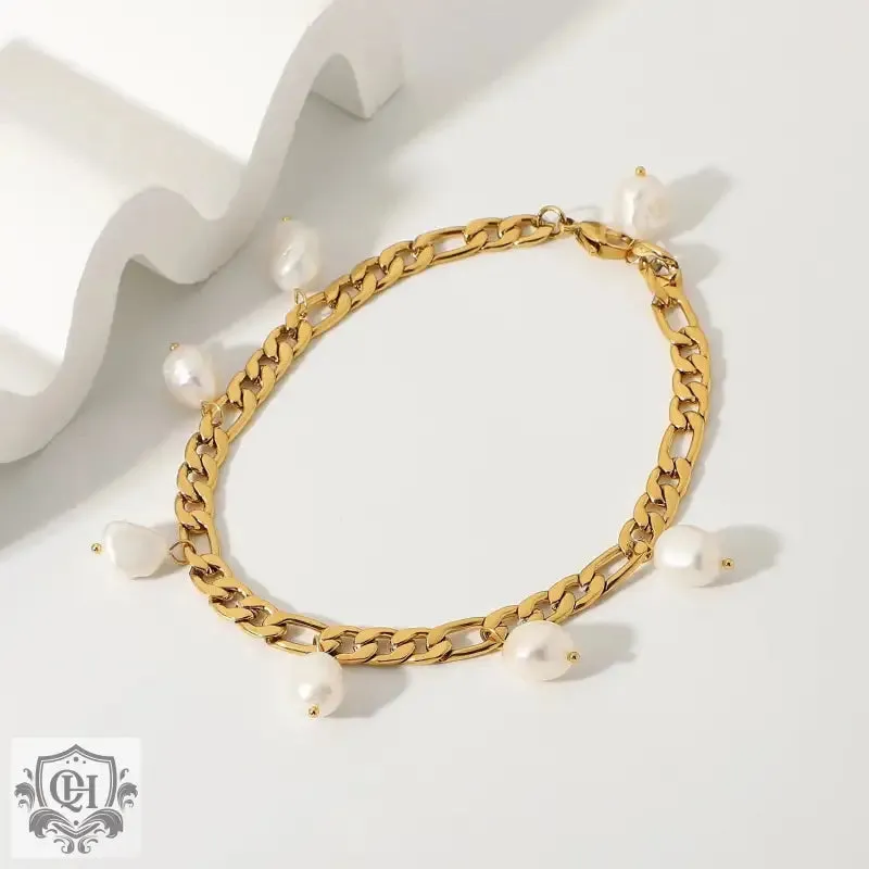 18K Gold Pearl Pendant Chain Anklet