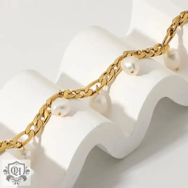 18K Gold Pearl Pendant Chain Anklet