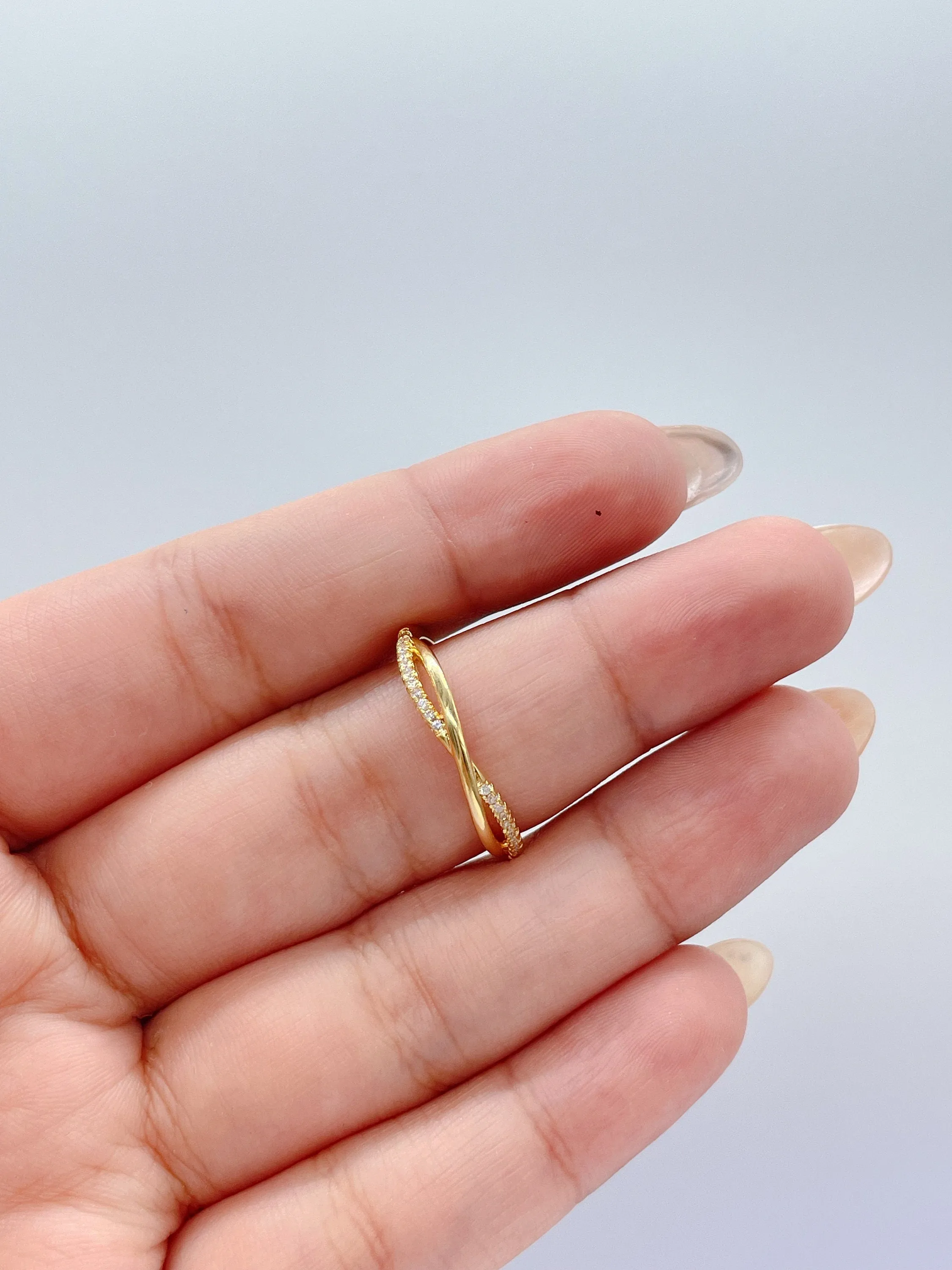 18k Goldfilled Minimalist Twisted Ring With Micro CZ Pave, Minimalist Ring, Dainty Ring, Twist Ring