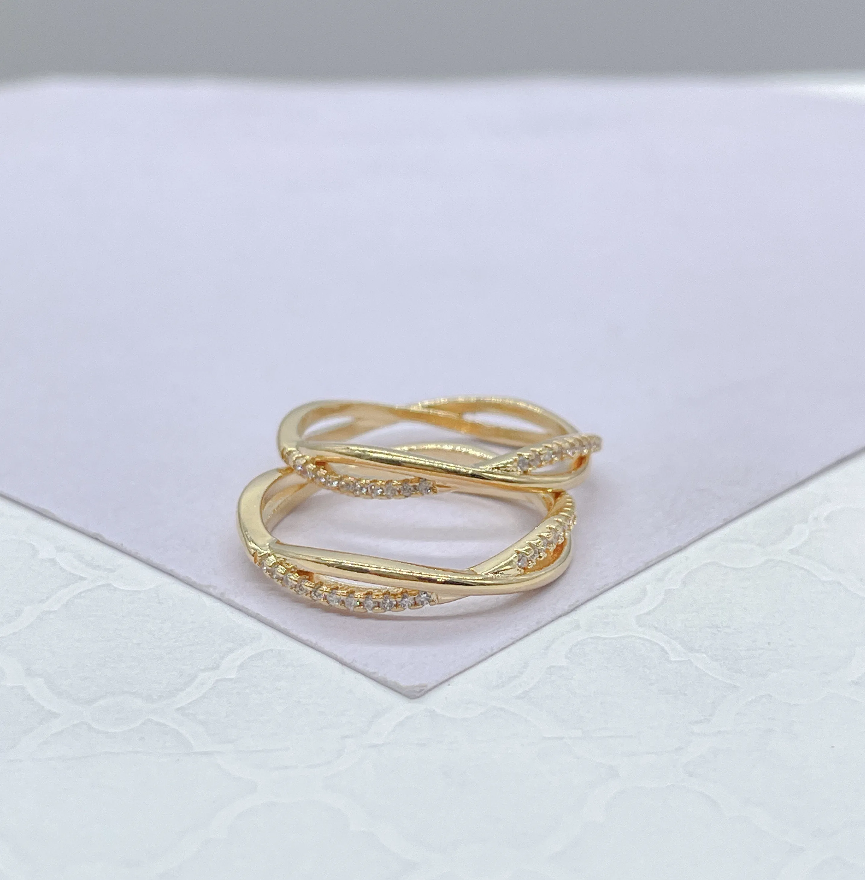 18k Goldfilled Minimalist Twisted Ring With Micro CZ Pave, Minimalist Ring, Dainty Ring, Twist Ring