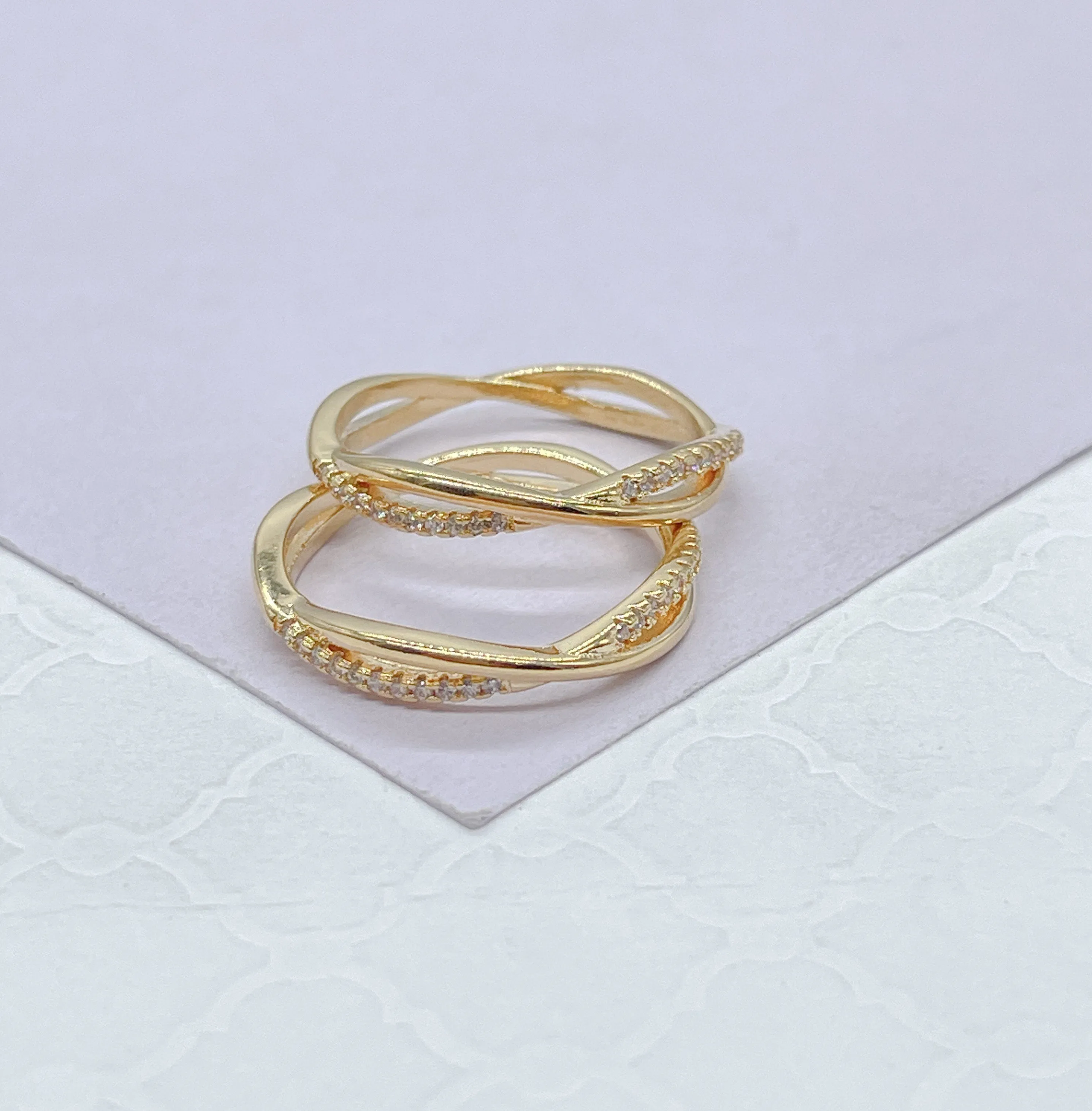 18k Goldfilled Minimalist Twisted Ring With Micro CZ Pave, Minimalist Ring, Dainty Ring, Twist Ring