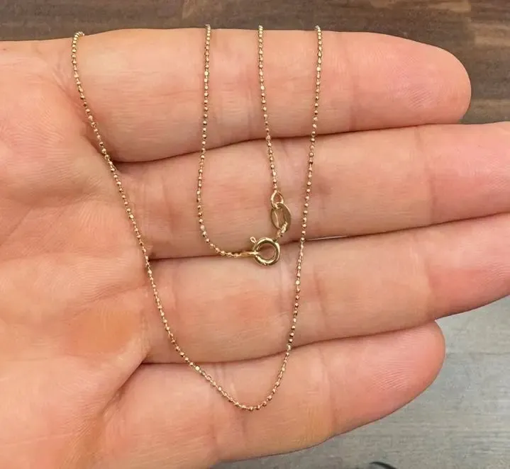 18K Solid Gold Yellow Gold Mini Diamond Cut Beads Chain