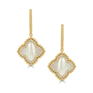18K Yellow Mother of Pearl and Natural Diamond Dangle Earrings