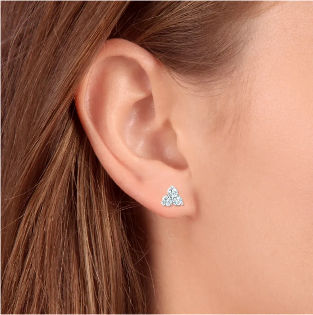 1ct Three Stone Diamond Studs 14K White Gold