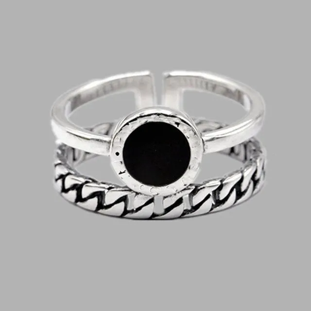 2 layered black Minimalist Thin Circle Gem Rings