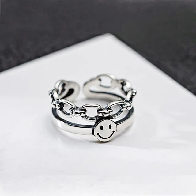 2 layered black Minimalist Thin Circle Gem Rings