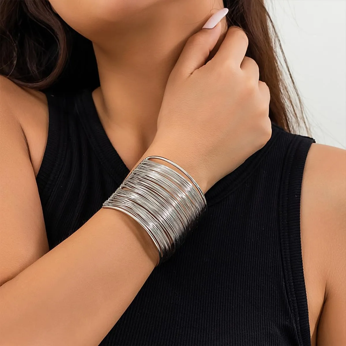 3PCS Gold Chunky Cuff Bracelets for Women Irregular Minimalist Statement Bangle Bracelets Set Open Wide Bangle Arm Cuff Upper Arm Punk Jewelry