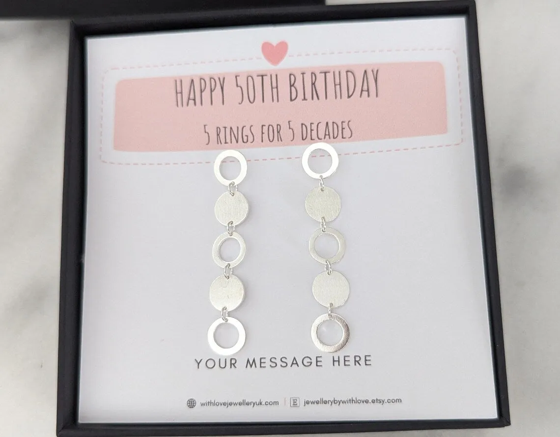 5 Rings 50th Birthday Sterling Silver Earrings