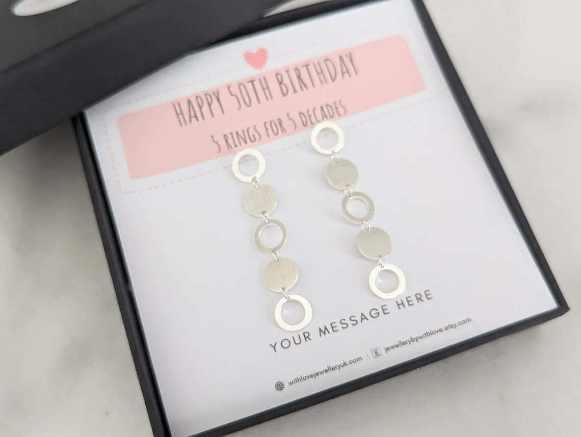5 Rings 50th Birthday Sterling Silver Earrings