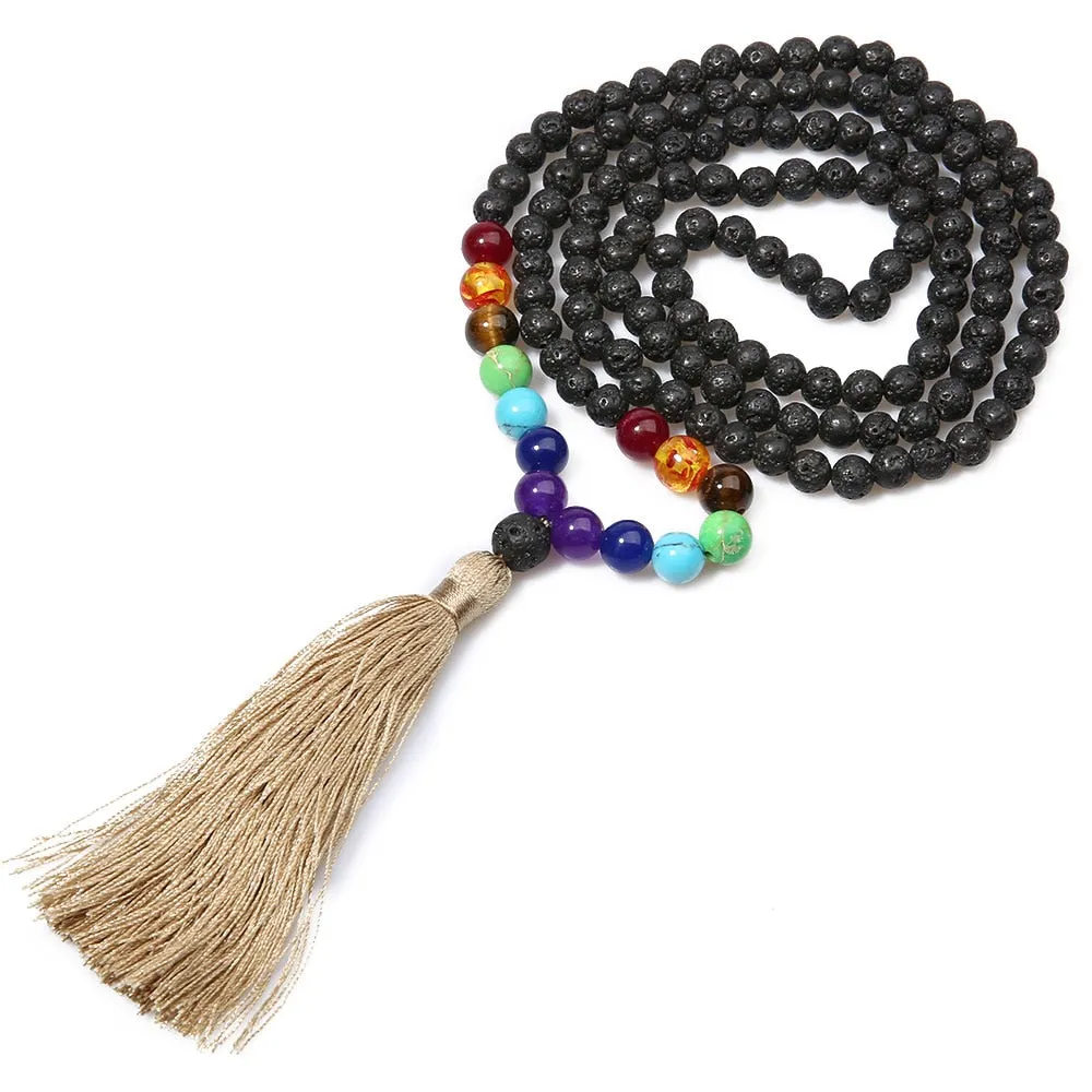 6mm Natural Volcanic Stone 8mm Chakra Beaded