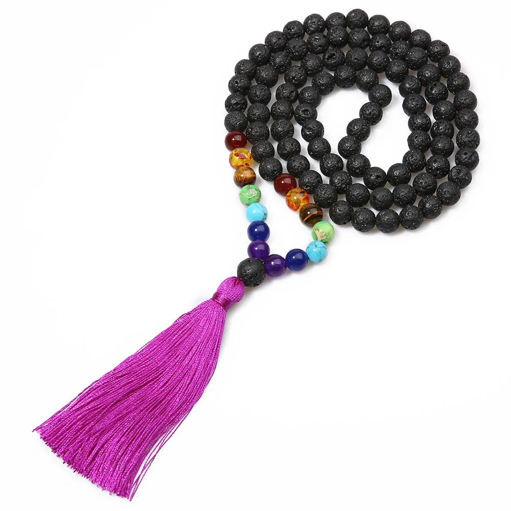 6mm Natural Volcanic Stone 8mm Chakra Beaded