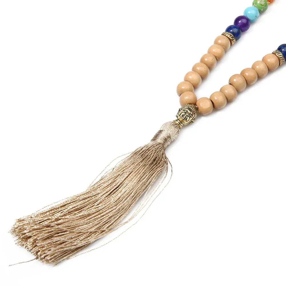 8mm Wooden Beads 7 Chakras 108 Mala Necklace Meditation