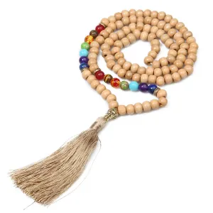 8mm Wooden Beads 7 Chakras 108 Mala Necklace Meditation