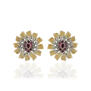 925 Sterling Silver Manga Centered Peacock Enchantment Dual Tone Earrings for Women