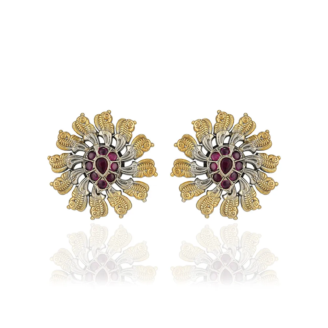 925 Sterling Silver Manga Centered Peacock Enchantment Dual Tone Earrings for Women