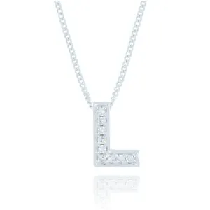 9ct White Gold 0.04ct Diamond Letter L Initial Necklace