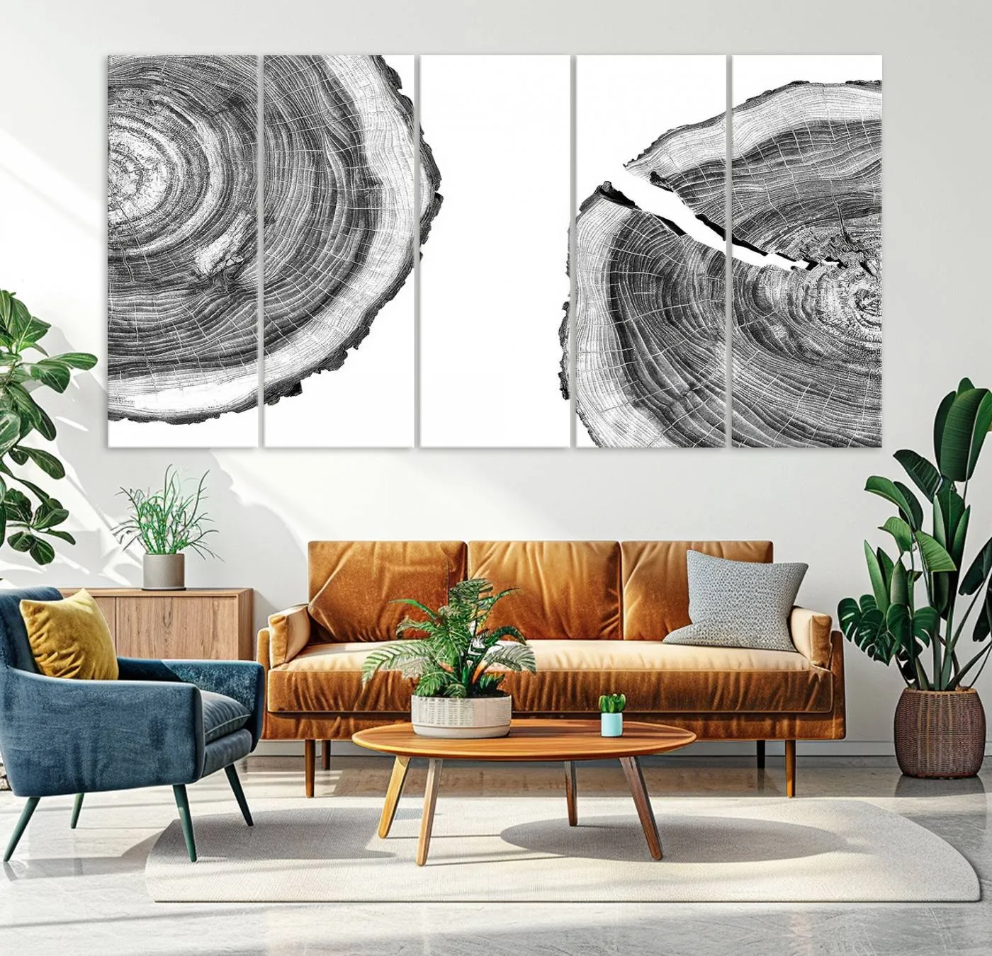 Abstract Large Tree Rings – Minimalist Black and White Wood Art | Triptych Canvas, Modern Wall Decor