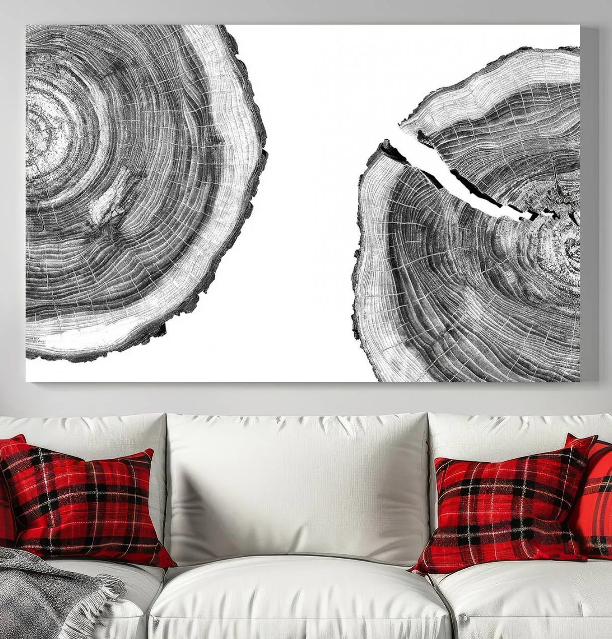 Abstract Large Tree Rings – Minimalist Black and White Wood Art | Triptych Canvas, Modern Wall Decor