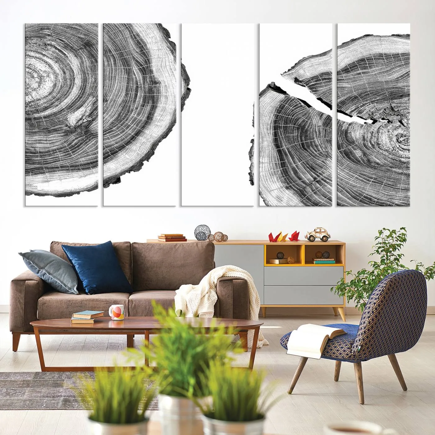 Abstract Large Tree Rings – Minimalist Black and White Wood Art | Triptych Canvas, Modern Wall Decor