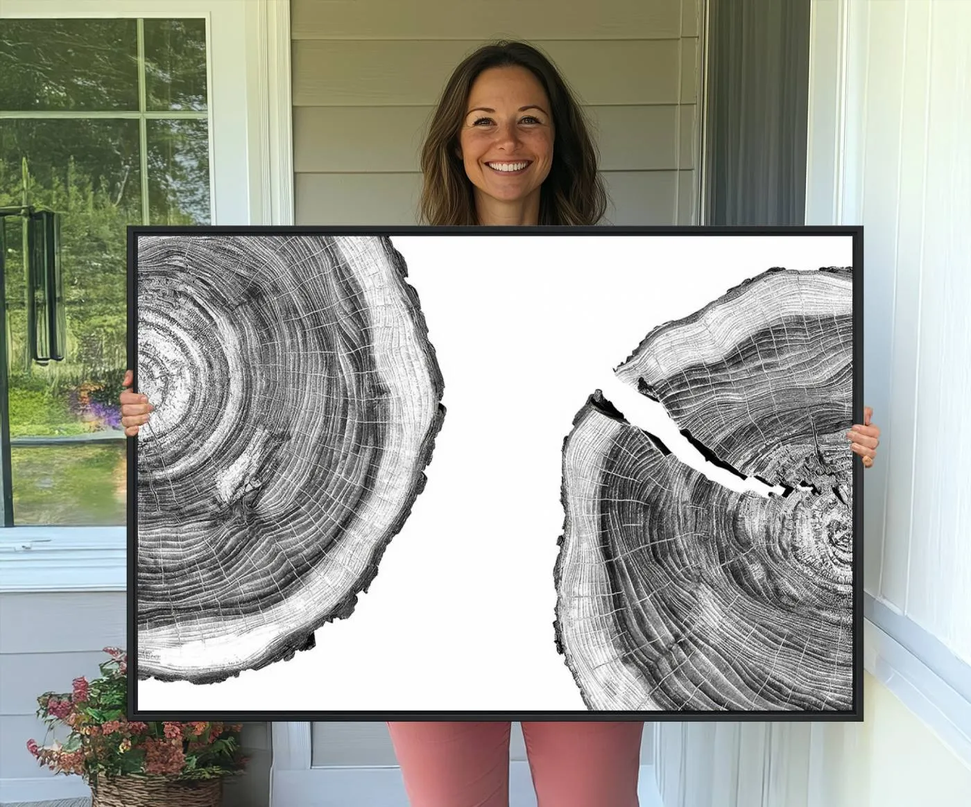 Abstract Large Tree Rings – Minimalist Black and White Wood Art | Triptych Canvas, Modern Wall Decor