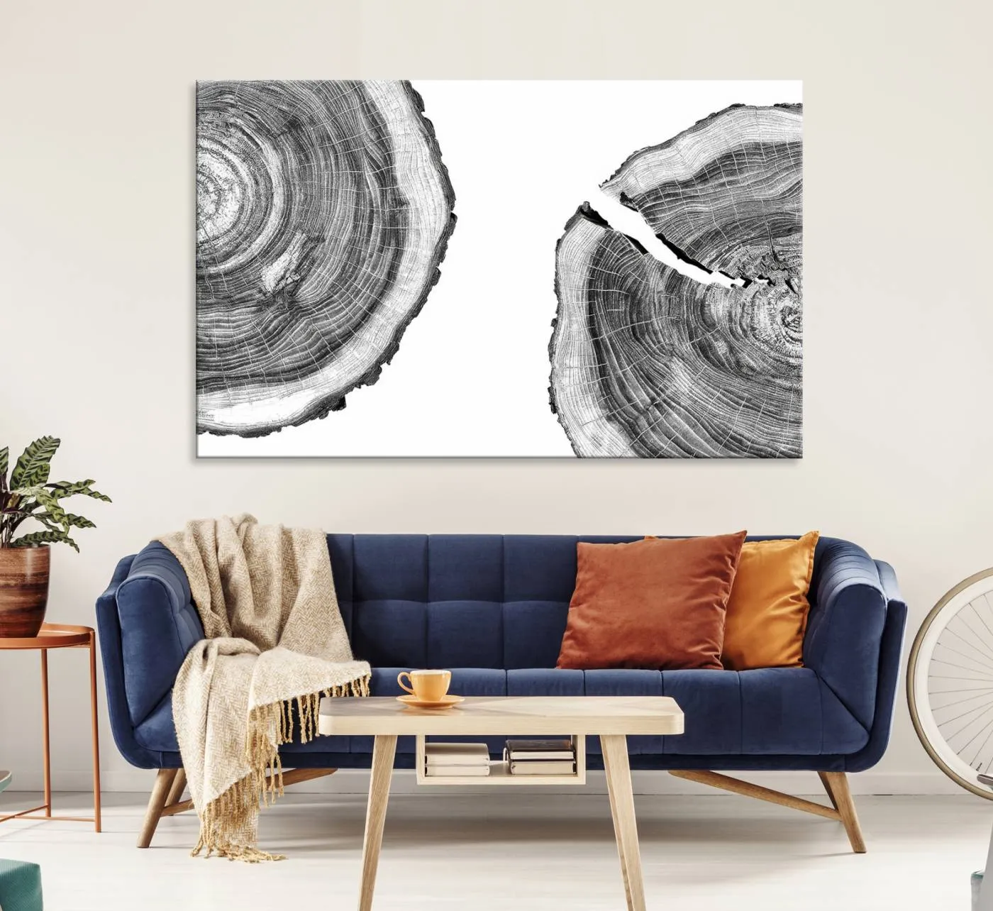 Abstract Large Tree Rings – Minimalist Black and White Wood Art | Triptych Canvas, Modern Wall Decor