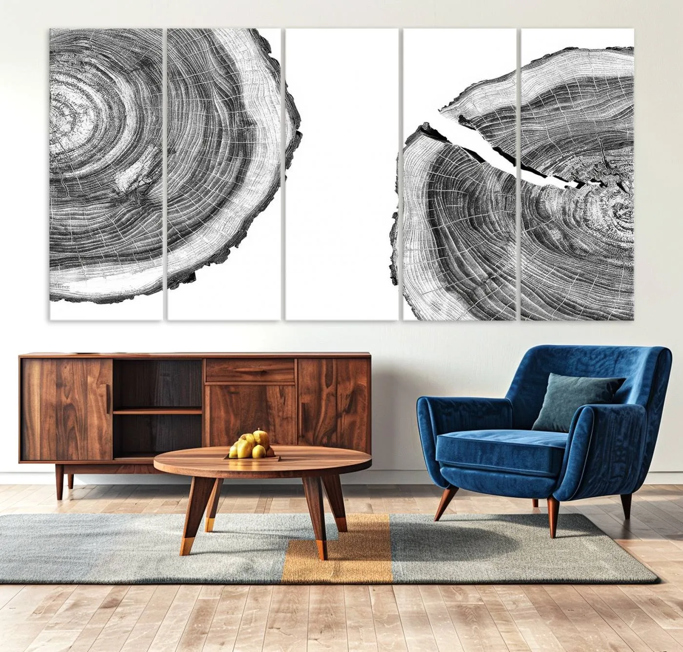 Abstract Large Tree Rings – Minimalist Black and White Wood Art | Triptych Canvas, Modern Wall Decor