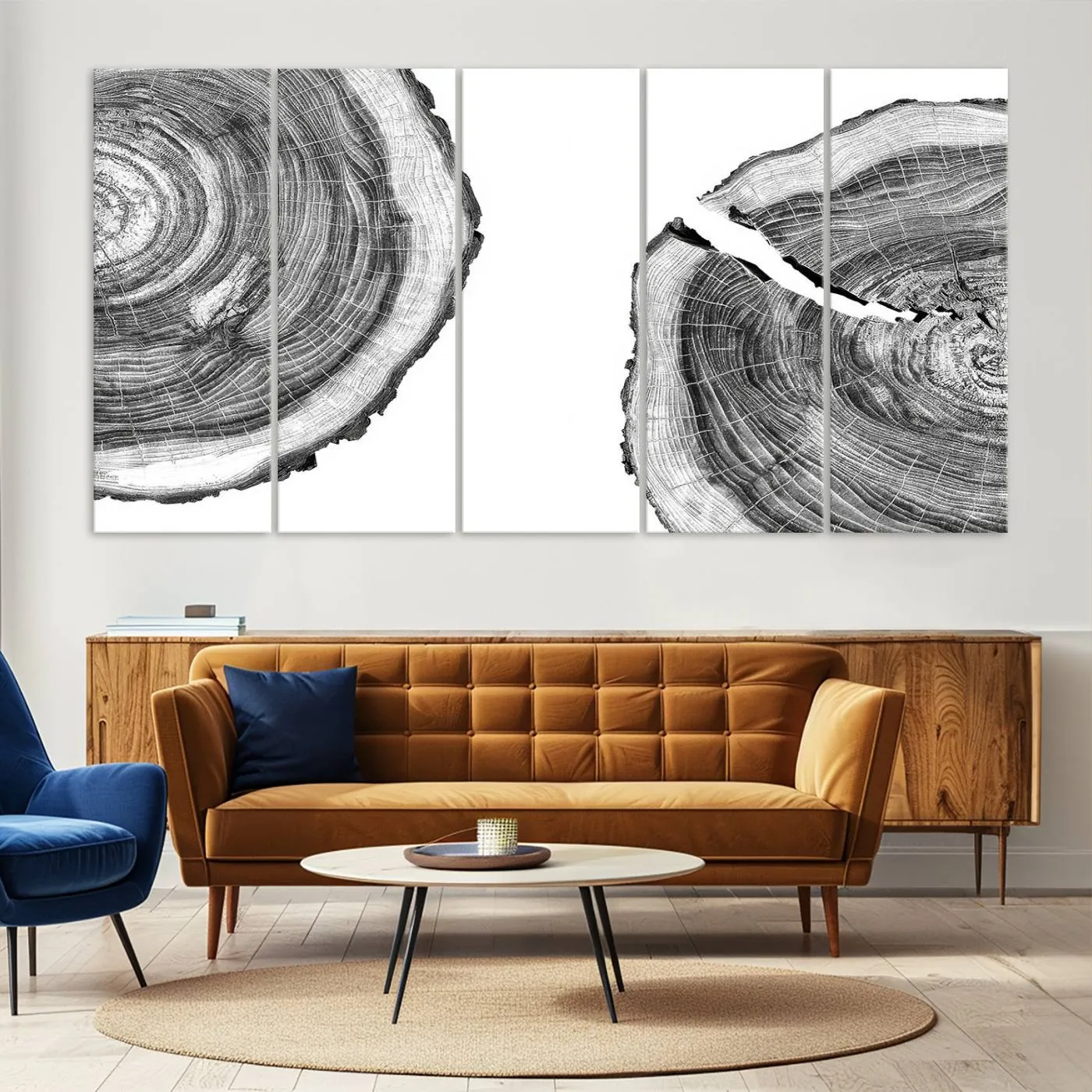 Abstract Large Tree Rings – Minimalist Black and White Wood Art | Triptych Canvas, Modern Wall Decor