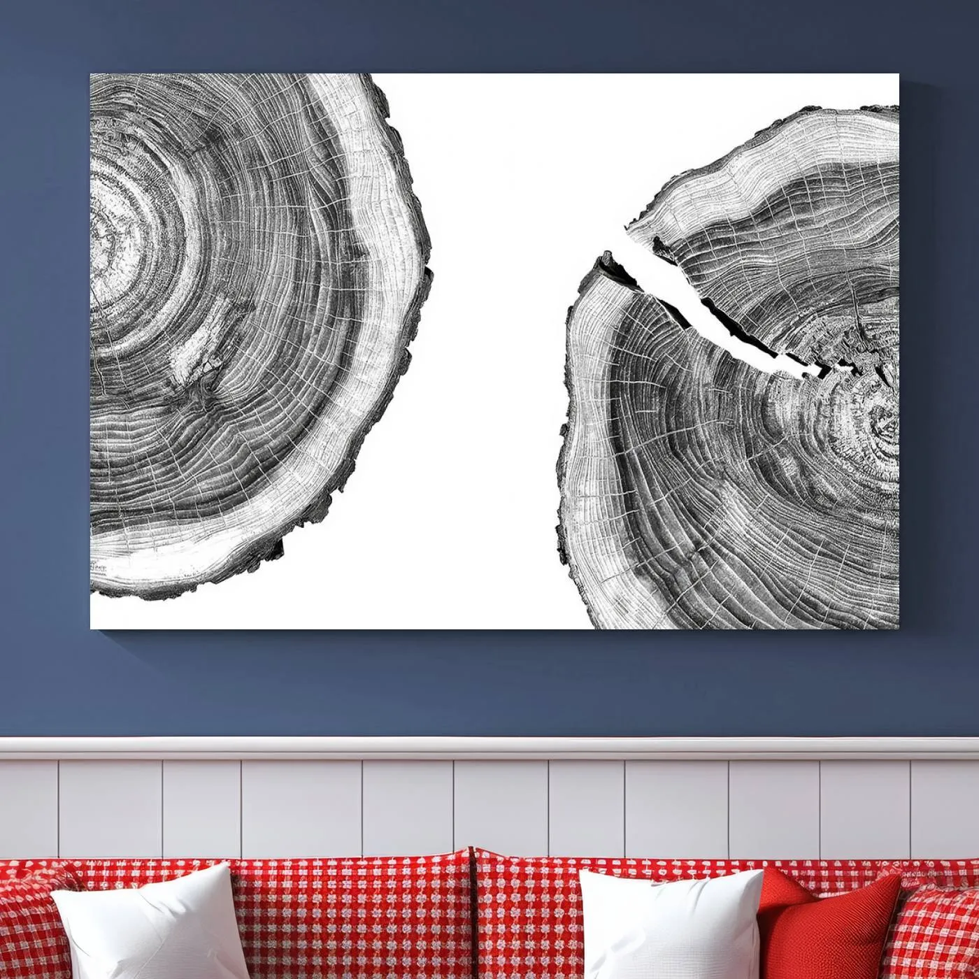 Abstract Large Tree Rings – Minimalist Black and White Wood Art | Triptych Canvas, Modern Wall Decor