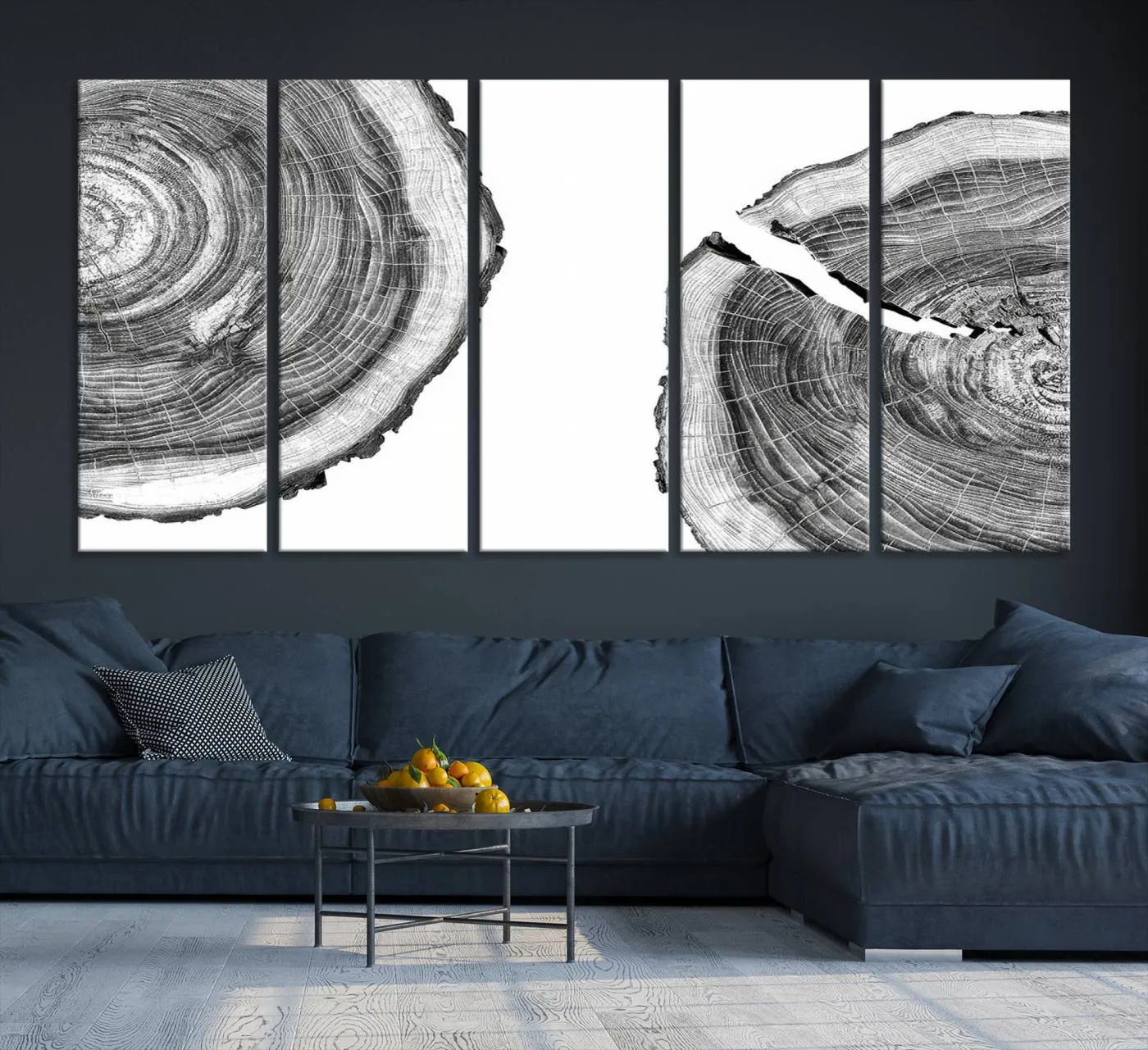 Abstract Large Tree Rings – Minimalist Black and White Wood Art | Triptych Canvas, Modern Wall Decor