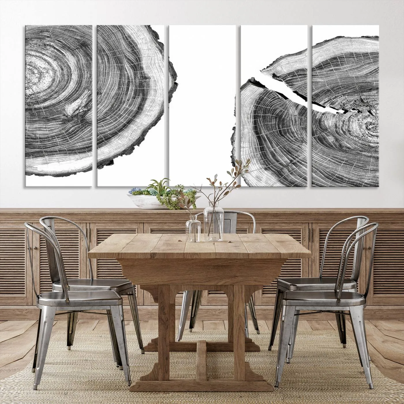 Abstract Large Tree Rings – Minimalist Black and White Wood Art | Triptych Canvas, Modern Wall Decor