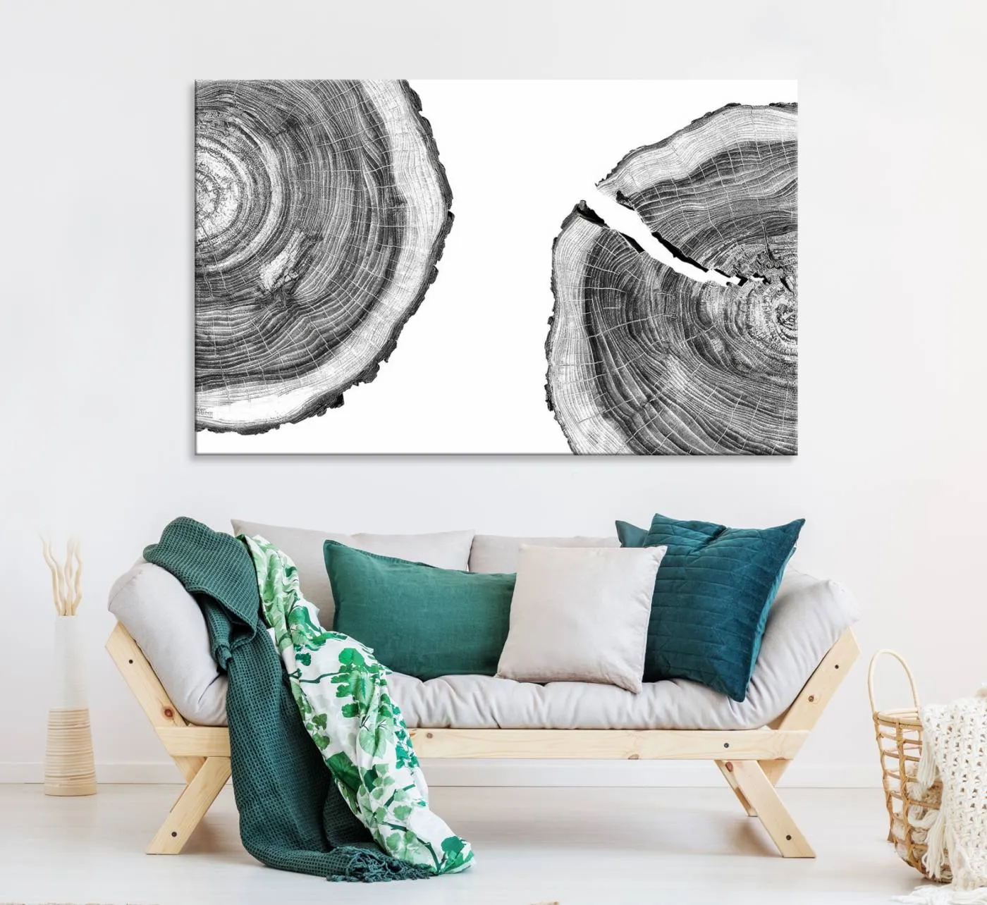 Abstract Large Tree Rings – Minimalist Black and White Wood Art | Triptych Canvas, Modern Wall Decor