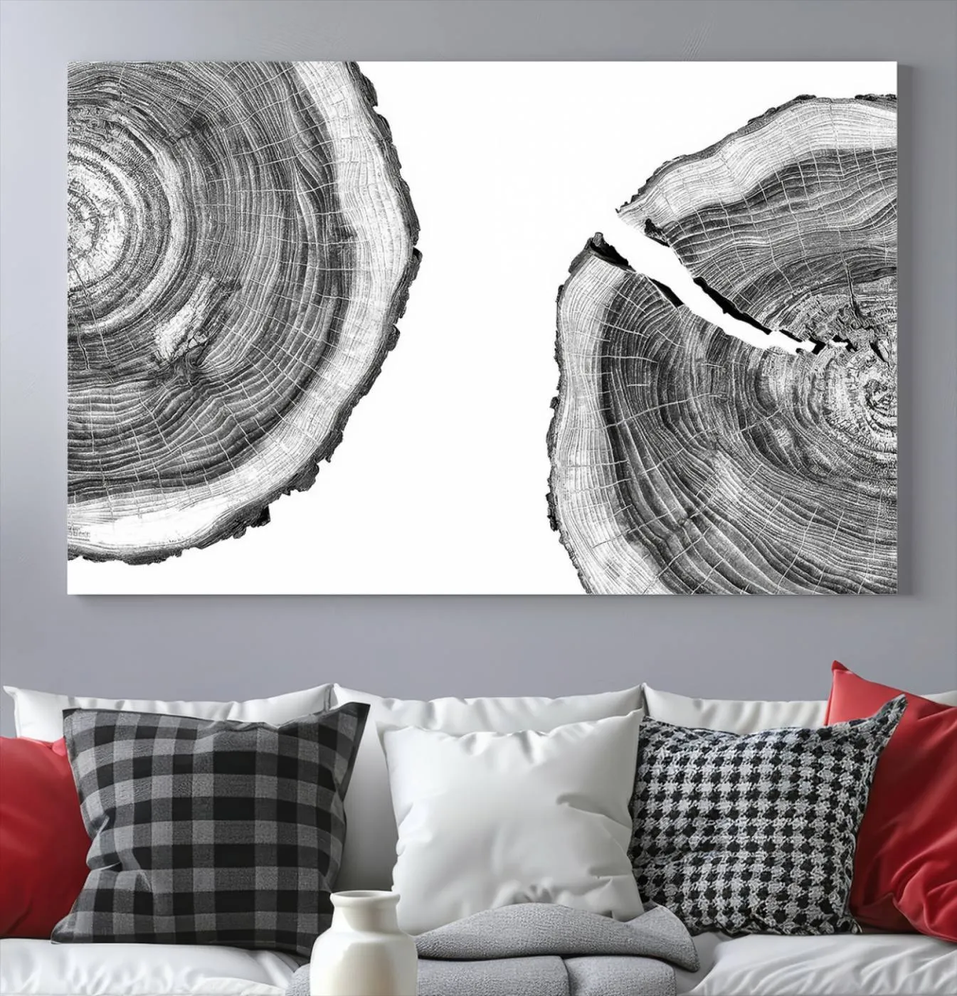 Abstract Large Tree Rings – Minimalist Black and White Wood Art | Triptych Canvas, Modern Wall Decor