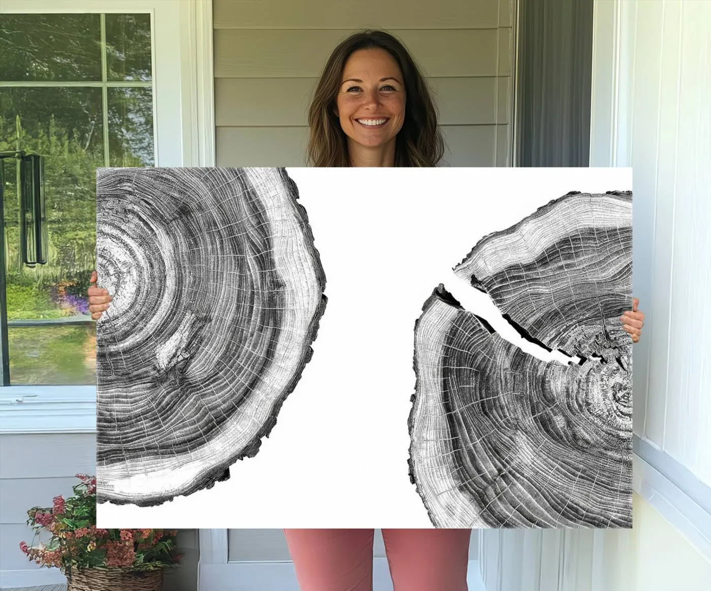 Abstract Large Tree Rings – Minimalist Black and White Wood Art | Triptych Canvas, Modern Wall Decor
