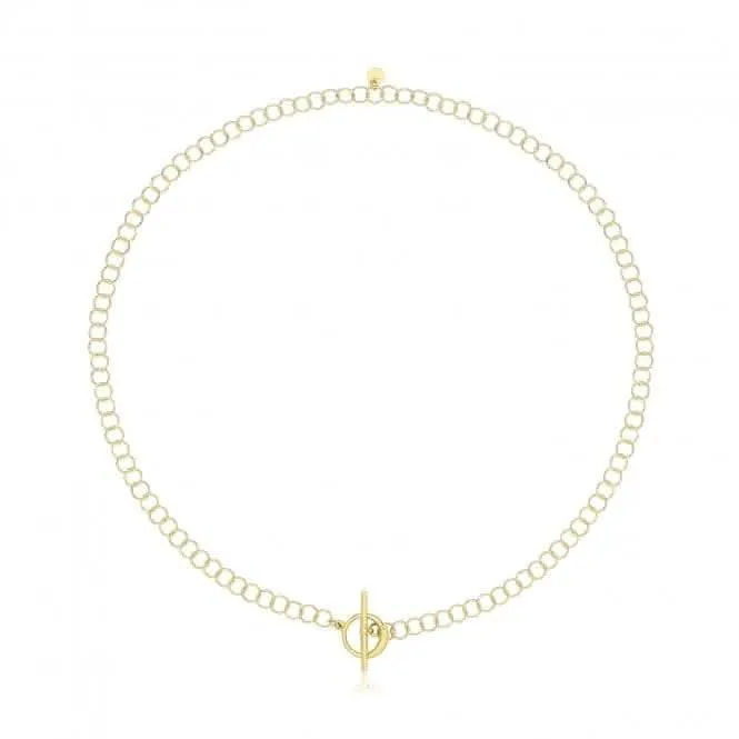 Acotis Silver Necklace Gold Plated Circle Link T-Bar G3400GP