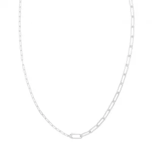 Acotis Silver Necklace Rhodium Plated Paperclip Link G3402rh