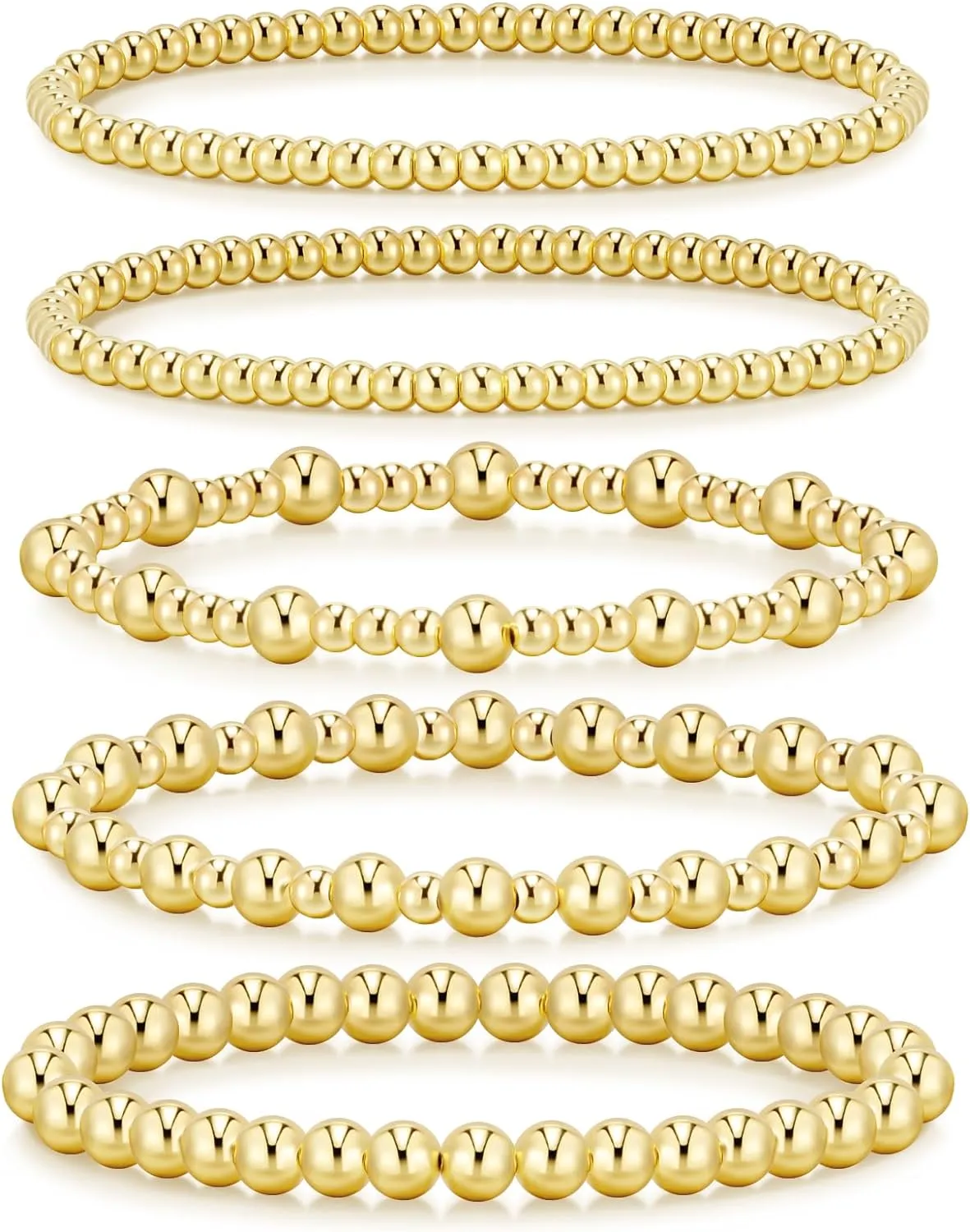 adoyi Gold Bracelets for Women Waterproof, 14K Gold Plated Beaded Strand Bead Ball Bracelets stack Adjustable Jewelry Set for Gifts
