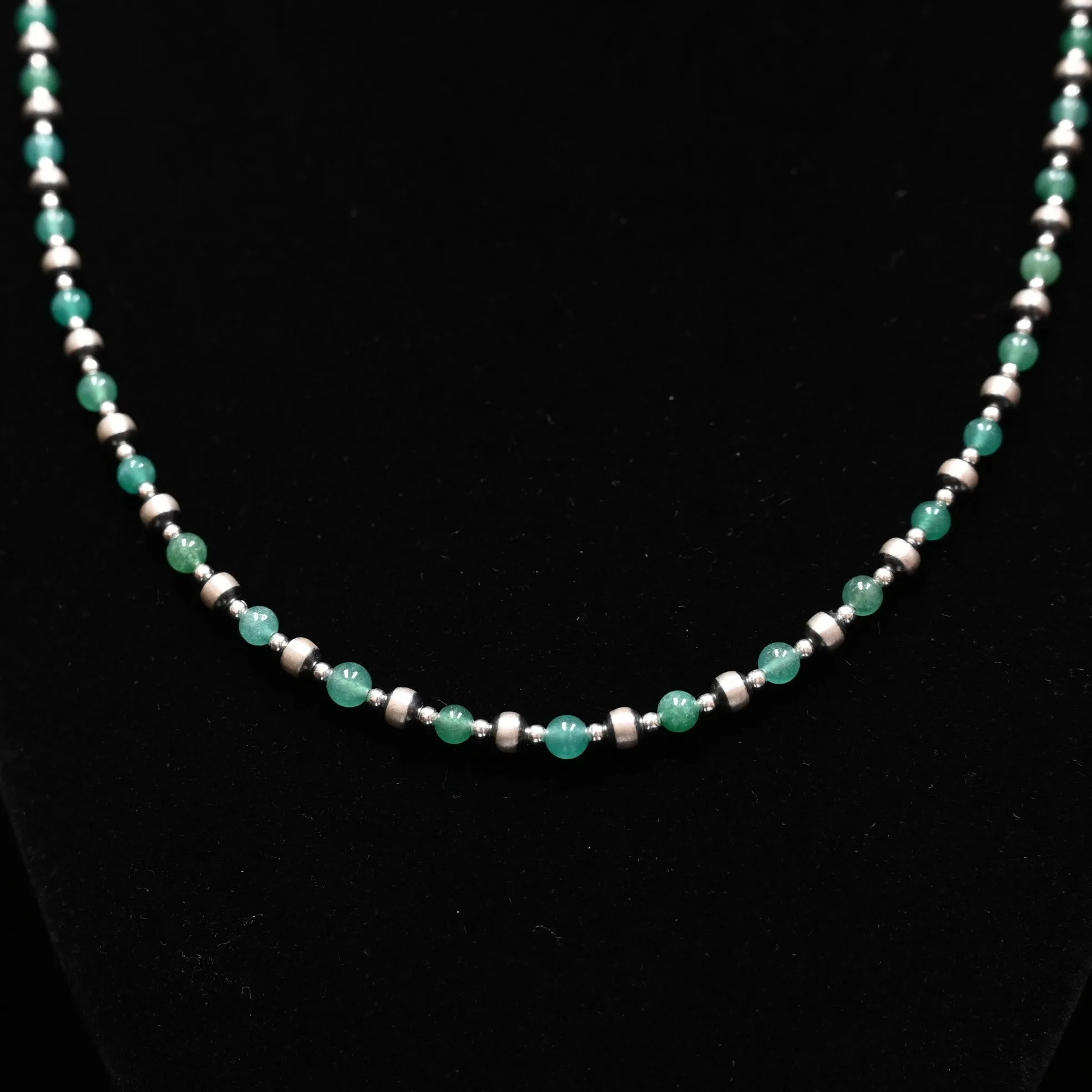 Adventurine Turquoise and Sterling Silver Beaded Necklace